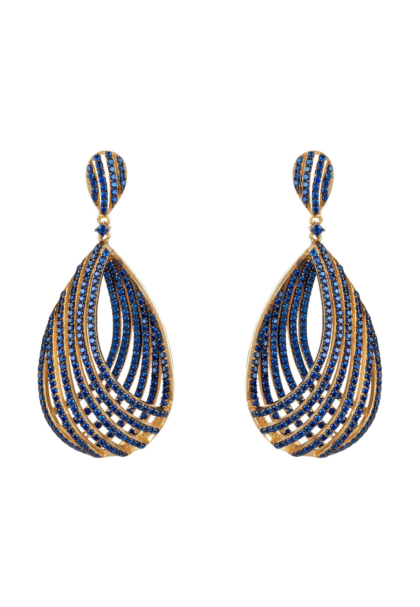 Vortex Teardrop Earring Sapphire Blue CZ Gold