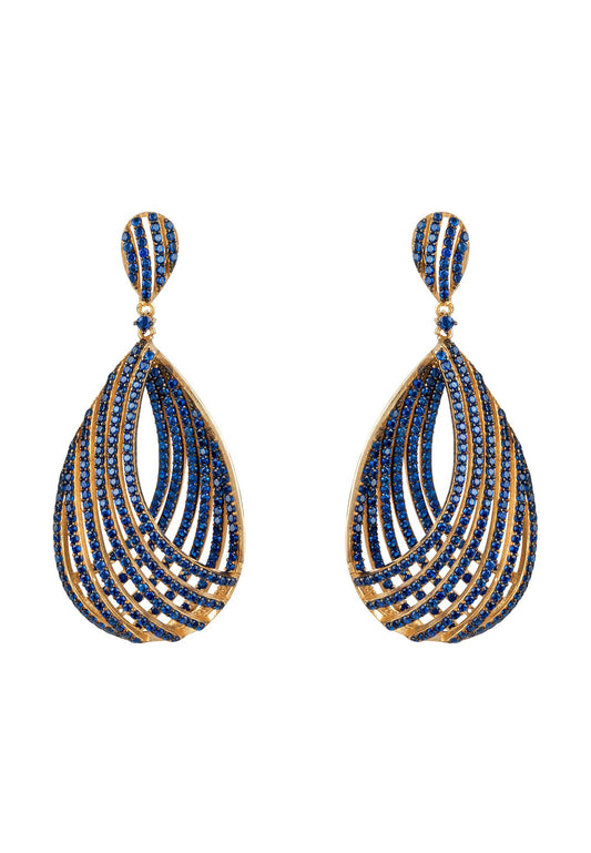 Vortex Teardrop Earring Sapphire Blue CZ Gold