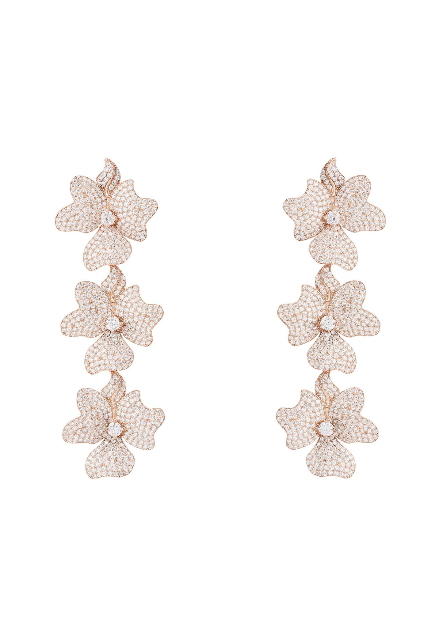 Jasmine Flower Triple Drop Earrings Rosegold