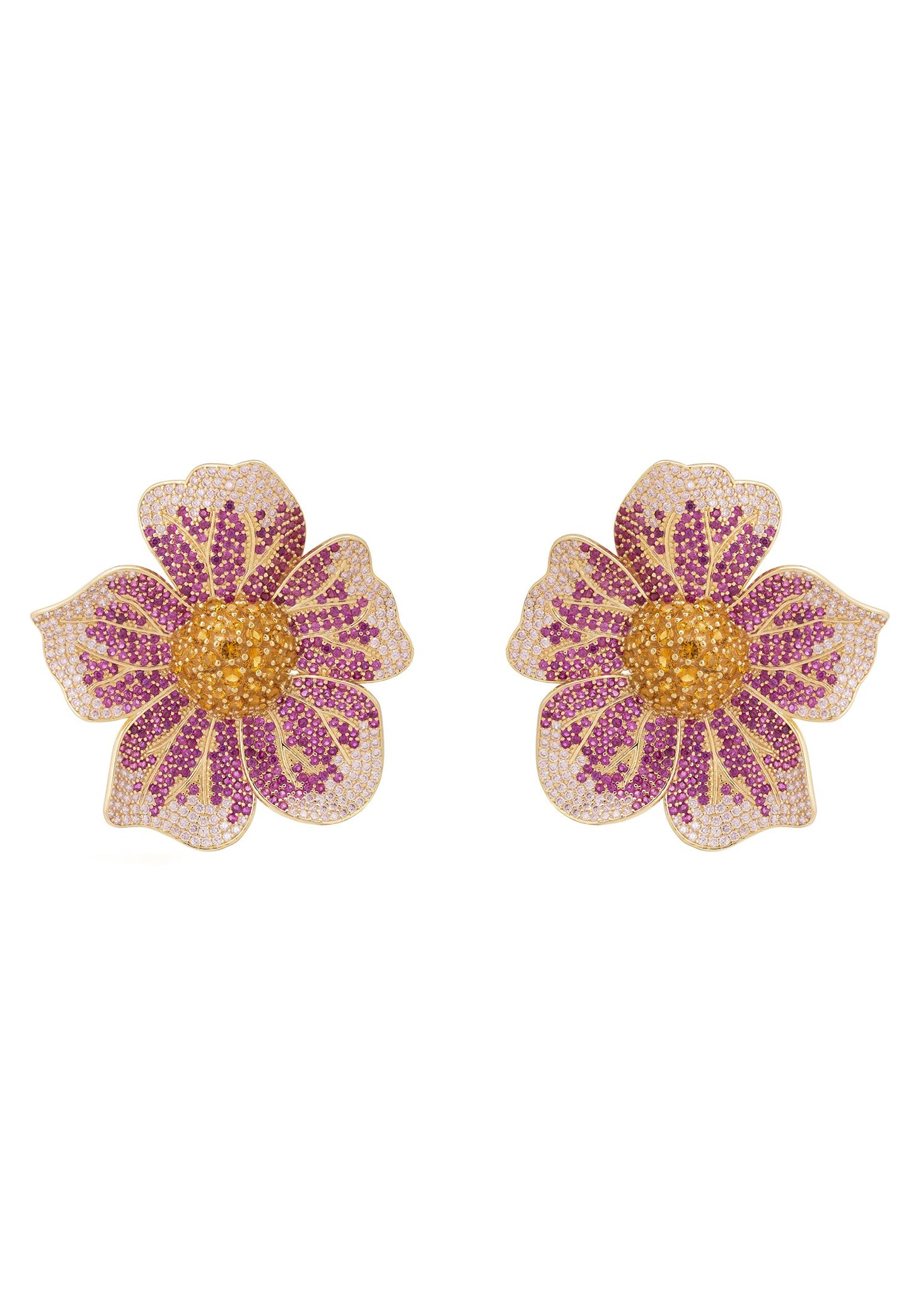 Pansy Flower Pink Earring Gold