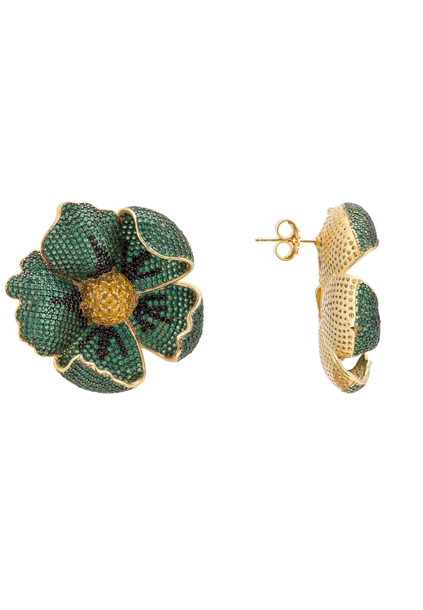 Poppy Emerald Green Earrings Gold