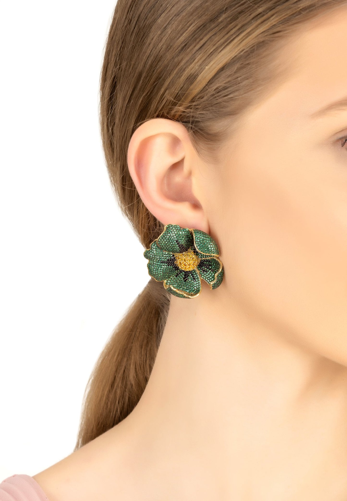 Poppy Emerald Green Earrings Gold