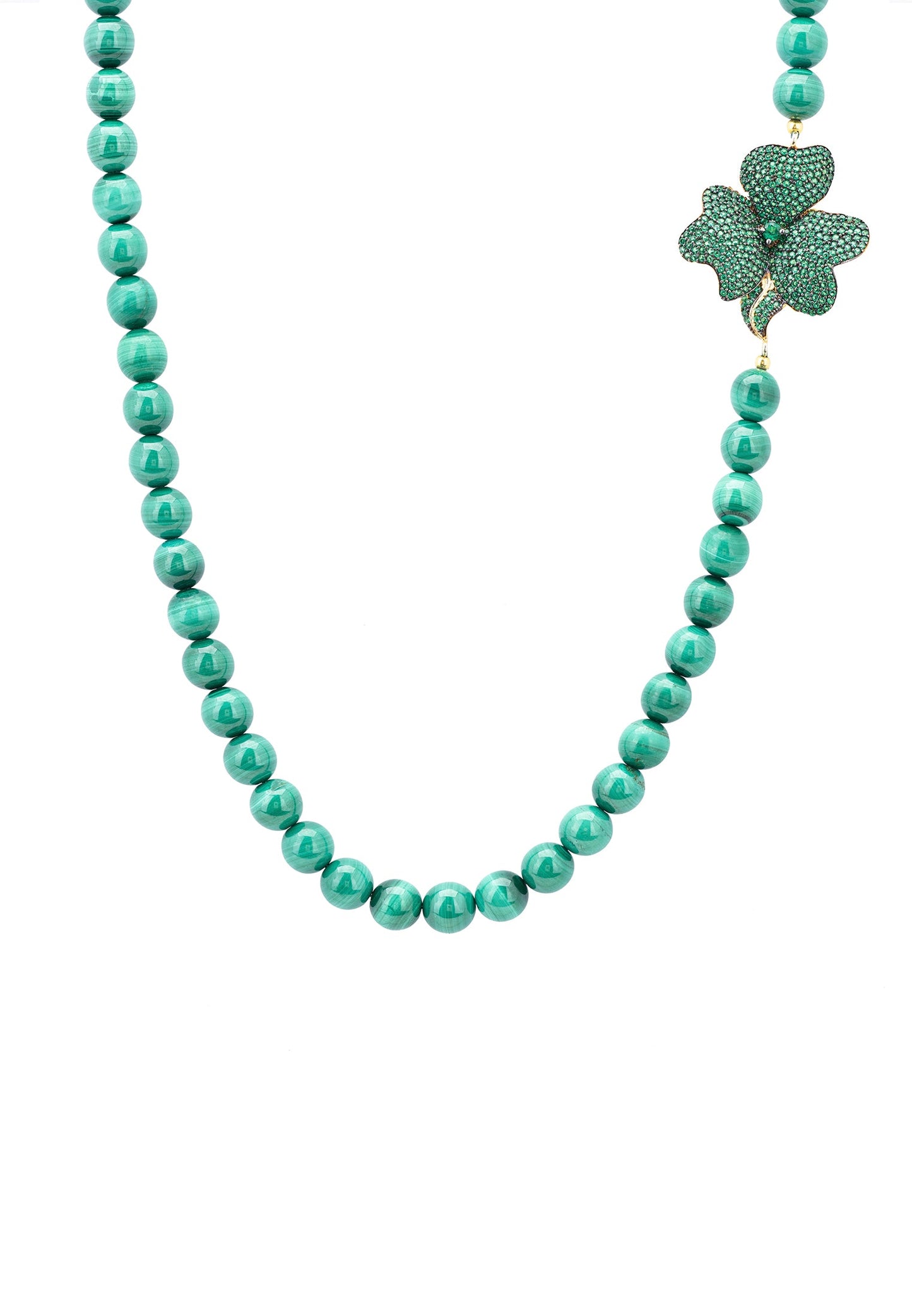 Flower Emerald Gemstone Long Necklace Gold