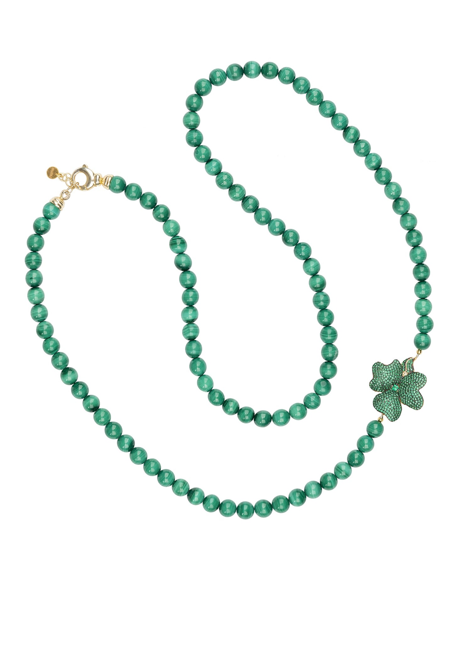 Flower Emerald Gemstone Long Necklace Gold