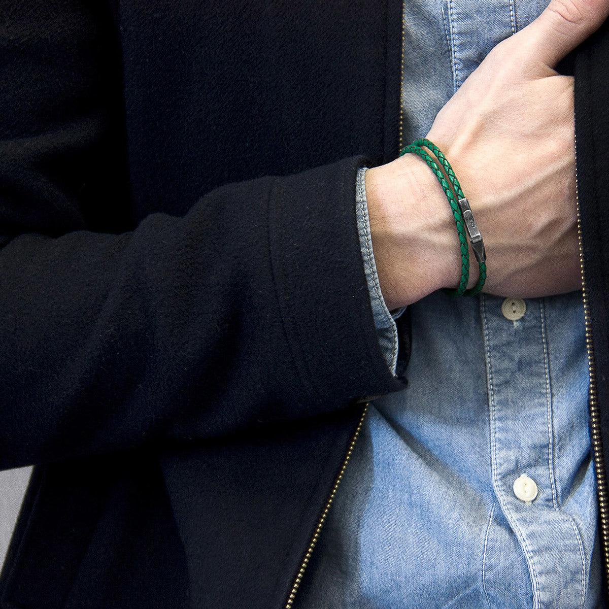 Fern Green Liverpool Silver & Leather Bracelet