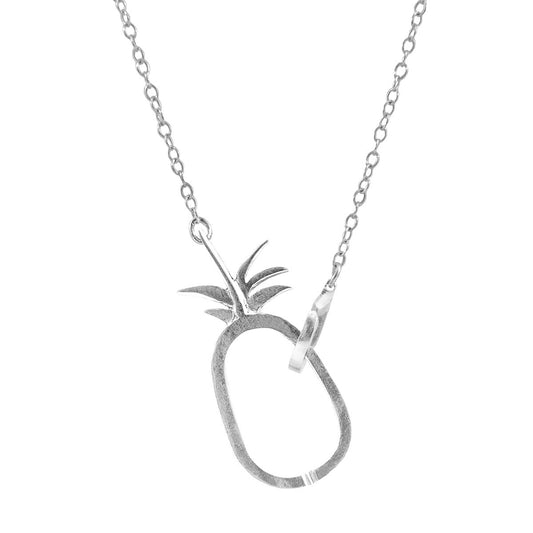 Tropical Pineapple Link Paradise Silver Necklace