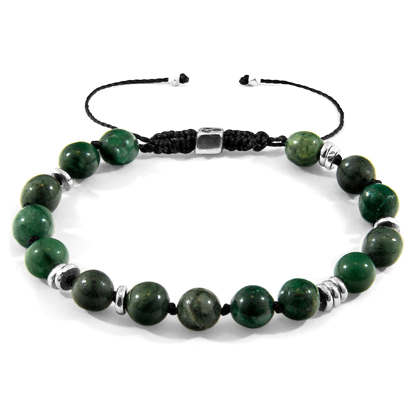 Green Jade Agaya Silver and Stone Beaded Macrame Bracelet