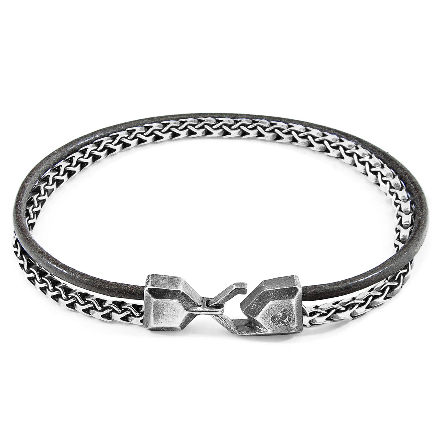 Shadow Grey Bowspirit Mast Silver and Round Leather Bracelet