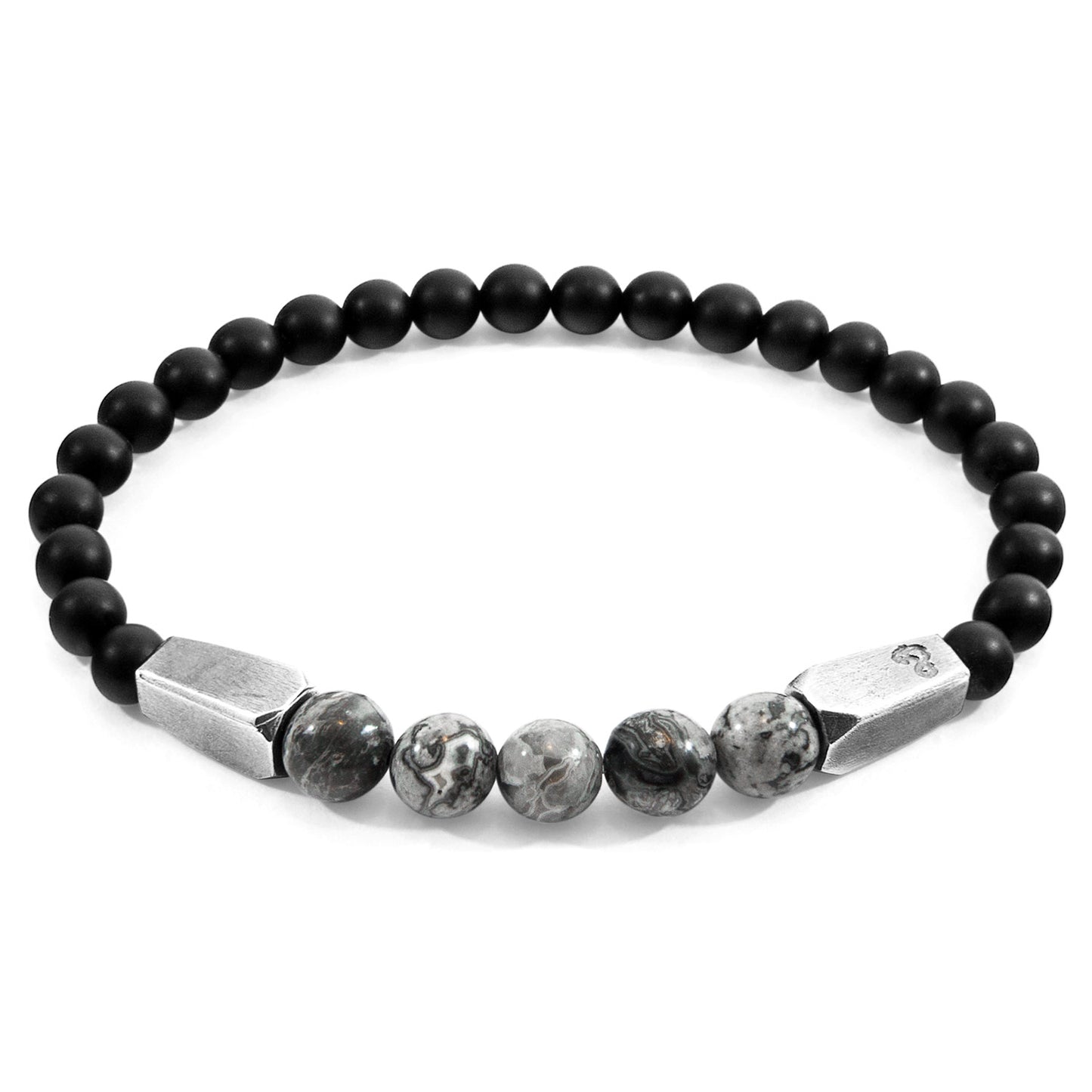 Grey Jasper Hukou Silver and Stone Bracelet